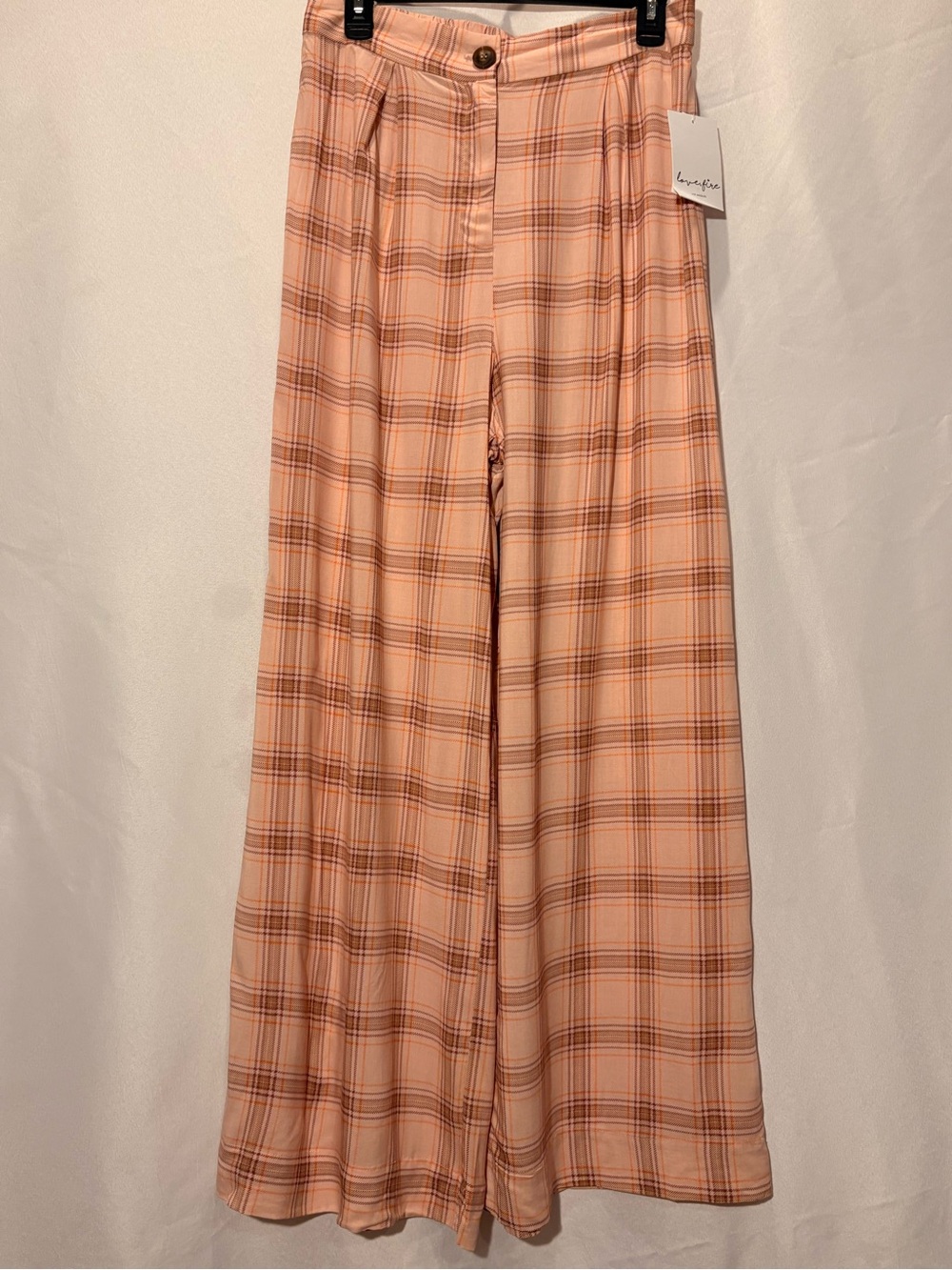 love, Fire Peach Plaid Wide-Leg Trousers